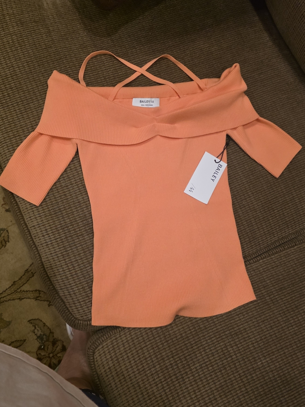 Bailey 44 Coral-Orange Off-Shoulder Ribbed Camisole